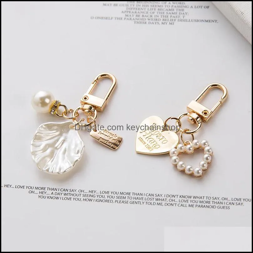Cute Love Letter Shell Conch Pearl Keychain Girl Bag Accessories Charm Car Keyring Gold-color Gift For Lover Trinket
