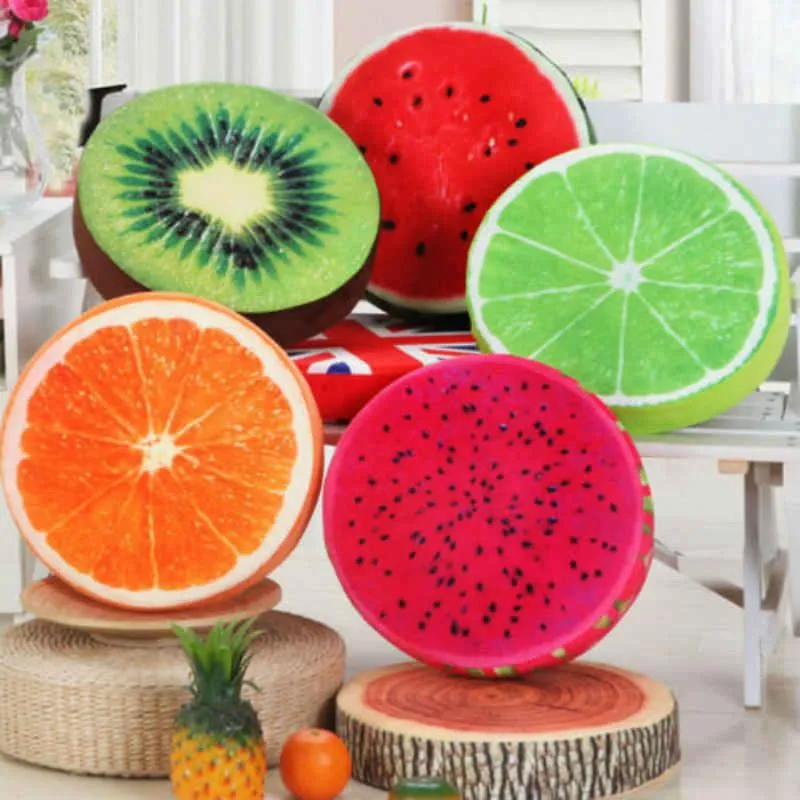 Kussen / decoratief kussen 3D fruit vloer kussen gooien ronde zachte pluche zit pad couch stoel