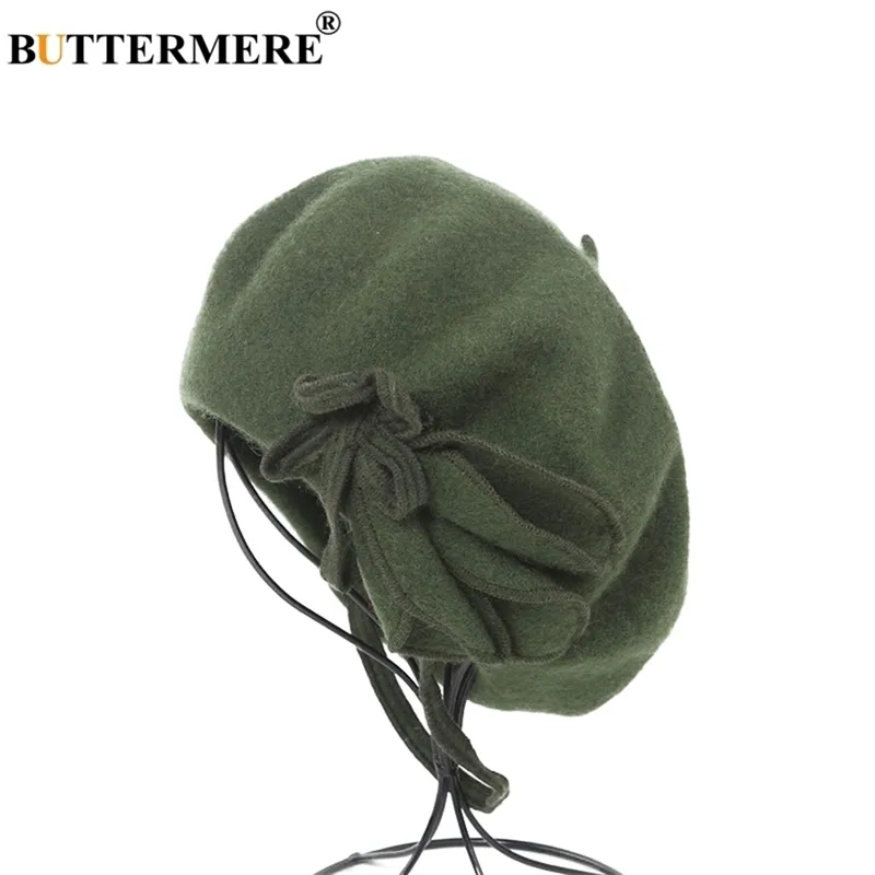 Buttermere шерсть французский берет для женщин зеленые элегантные художники шляпы дамы сплошной банку женский берет осень зима артистка Cap Y200102