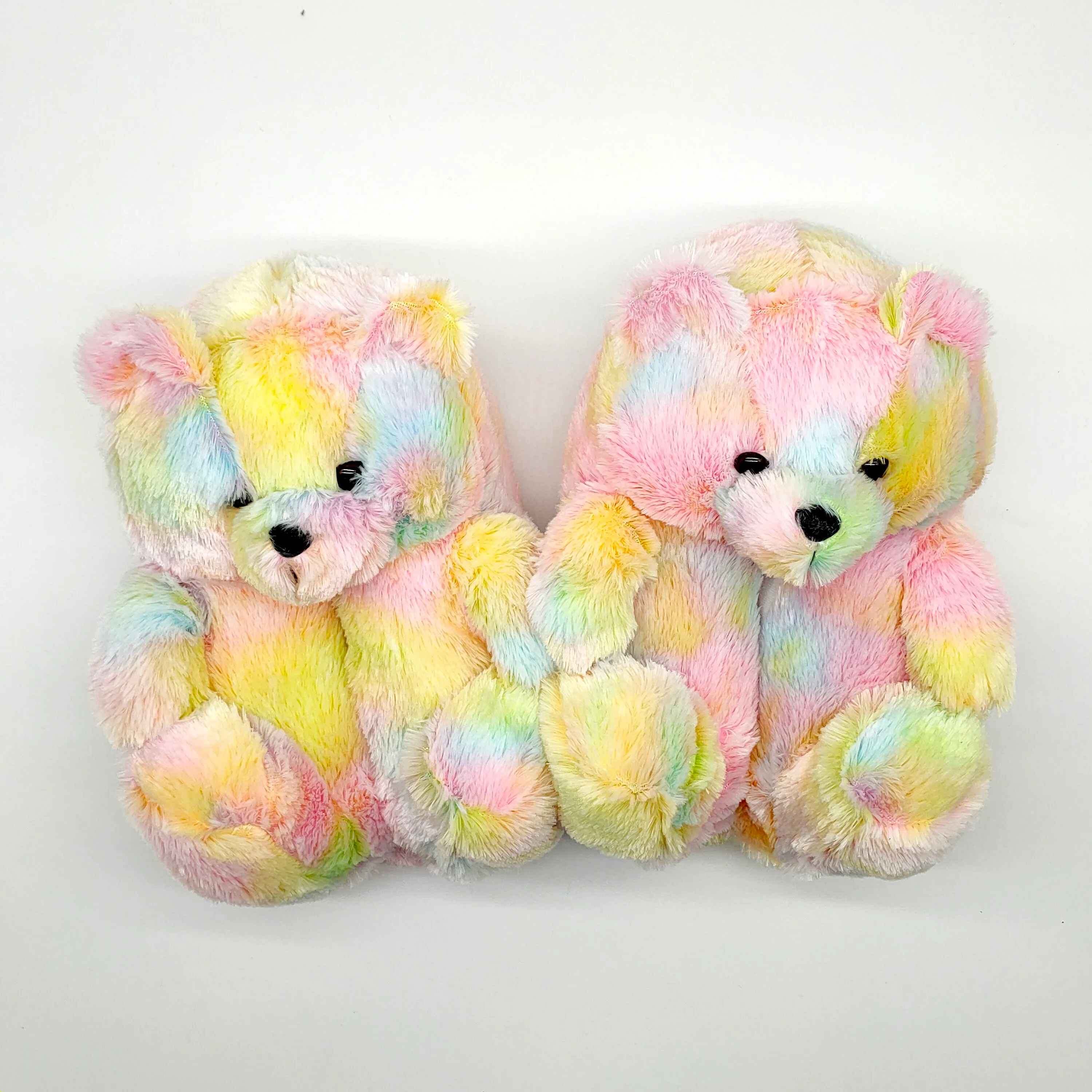 Plush Teddy Bear Cute Rainbow Cartoon Bear Indoor Slippers Non-Slip Mute Bedroom Office Soft Warm Winter Autumn Thick Q0108