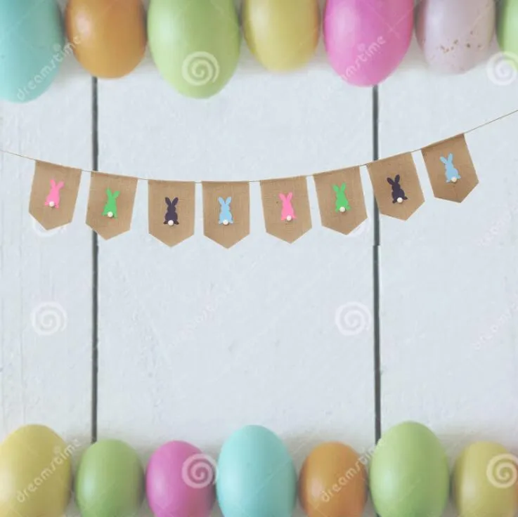 Joyeux lapin de Pâques imprimé banderoles bannières toile de jute hessienne pâques suspendus drapeaux pendentif décoration accessoire décorations pour la maison ZYY240
