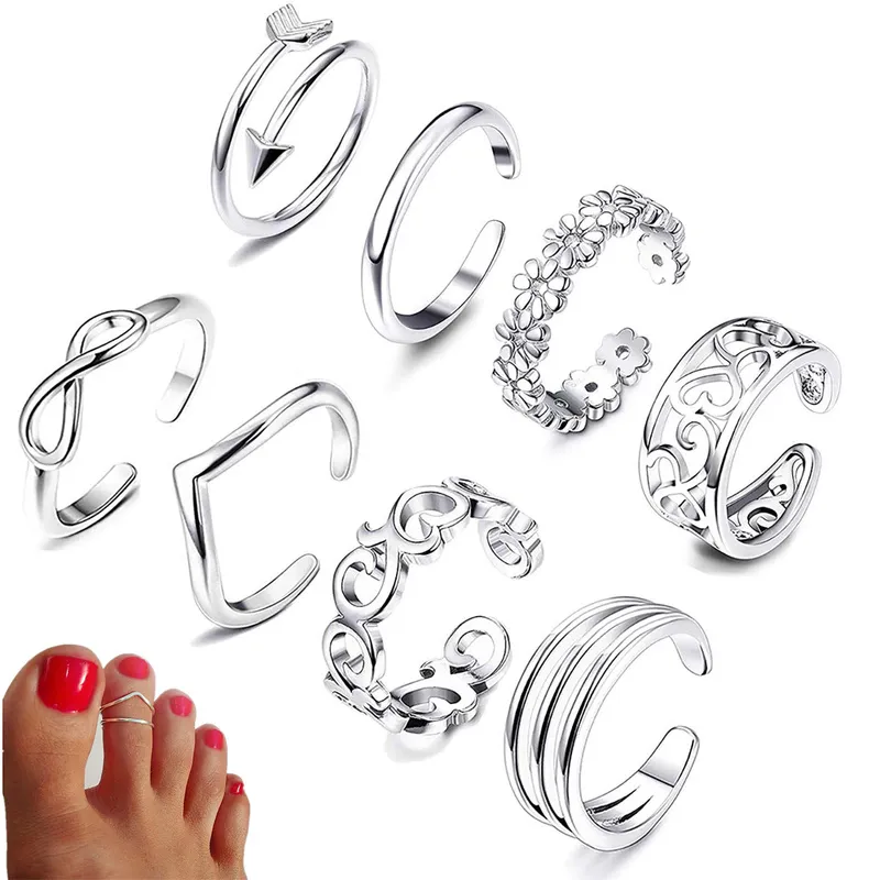 8 stks Zomer strand vakantie knokkel voet ring set open teen ringen voor vrouwen meisjes vinger ring verstelbare sieraden groothandel geschenken