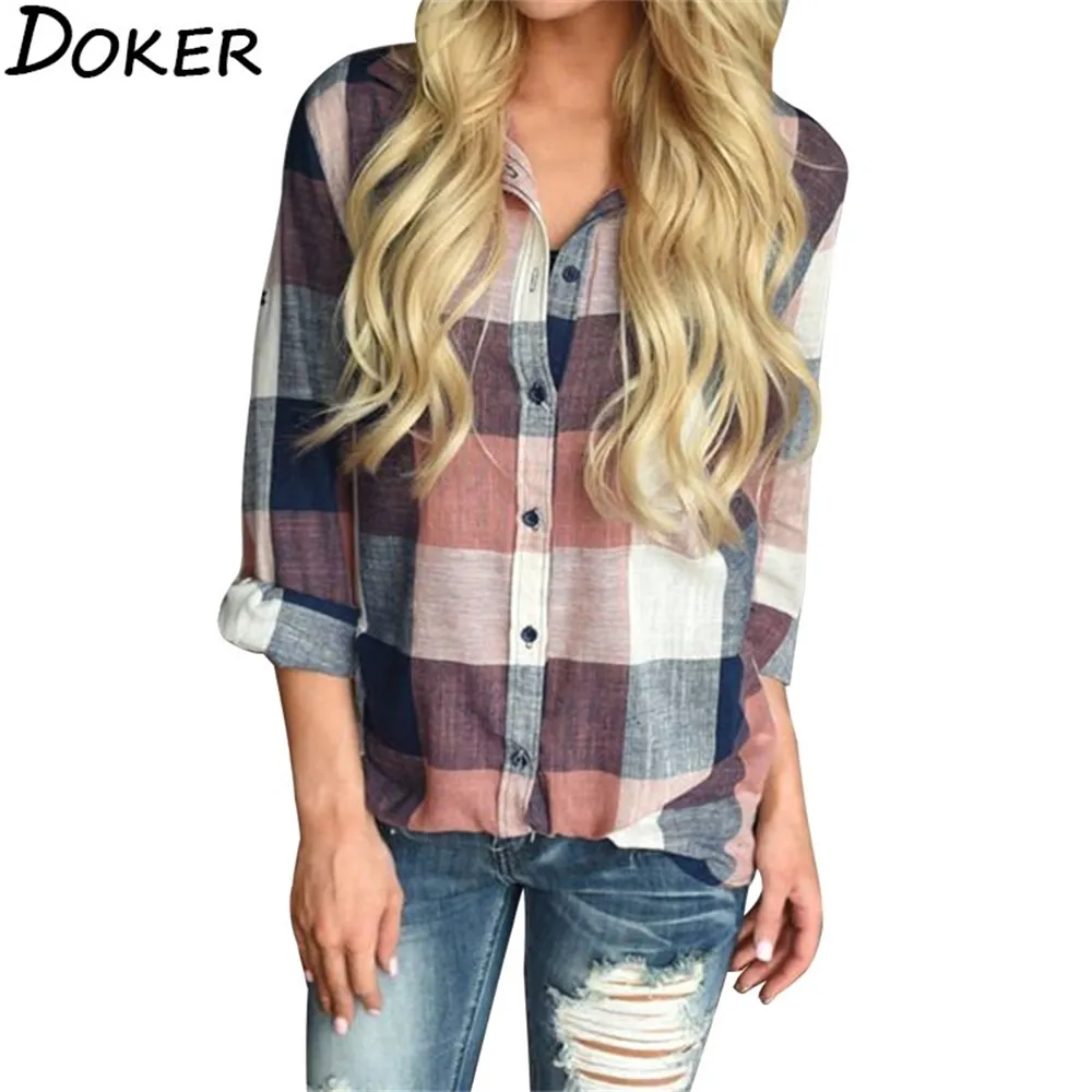 Femmes Plaid Top Plus Taille Vêtements Turn Down Collier à manches longues Femme Chemises Streetwear Femmes Tops et chemisiers LJ200811