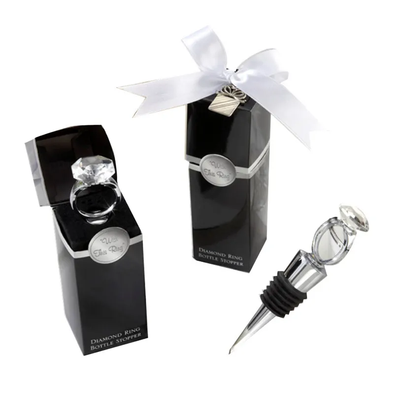 Crystal Diamond Ring Wine Stoppers Home Keuken Bar Tool Champagne Bottle Stopper Bruiloft Gast Gift Geschenken Doos Verpakkingen