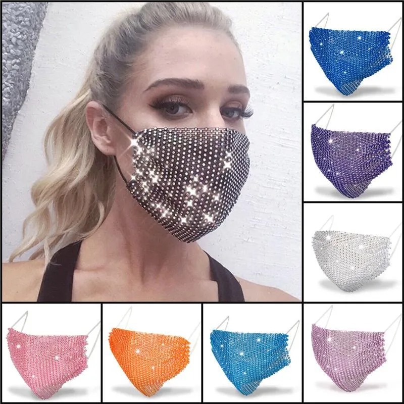 10st Färgglada nätmaskar Bling Fashion Diamond Party Mask Rhinestone Grid Net Mask Tvättbar Sexig Hål Mask för Kvinnor FY9243