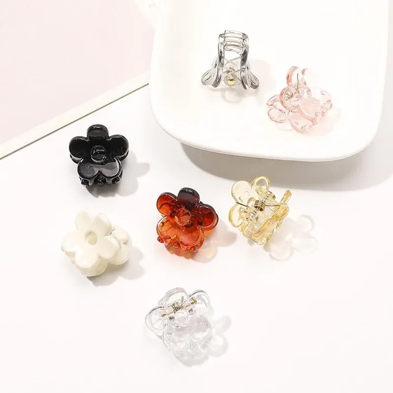 Korean Mini Flower Hair Clamps Pure Color Plastic Scrunchies For Women ...