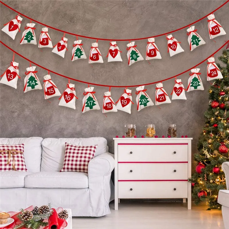 Decorazioni natalizie Calendario dell'Avvento da 24 giorni Sacchetti regalo Calendario con conto alla rovescia fai da te per la decorazione della parete di casa JK2011PH