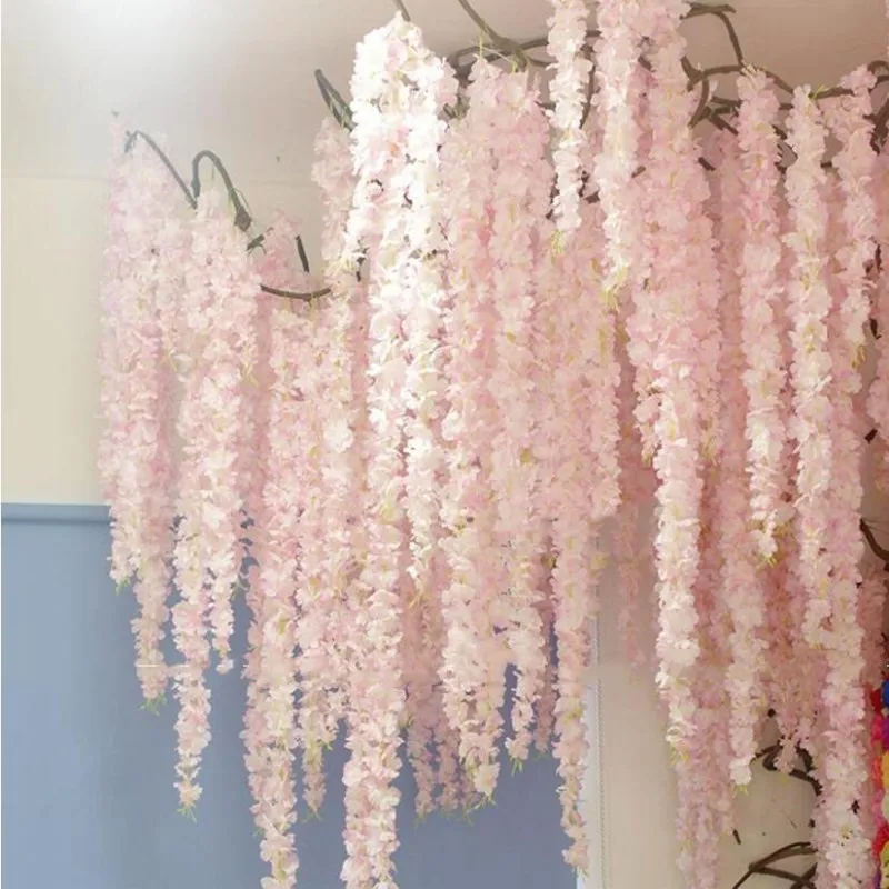 120 cm Długa symulacja Kwiat Winorośli String Upscale Hortensja Garlandia Wisteria Do Home Ornament Dekoracje Ślubne Darmowa Wysyłka