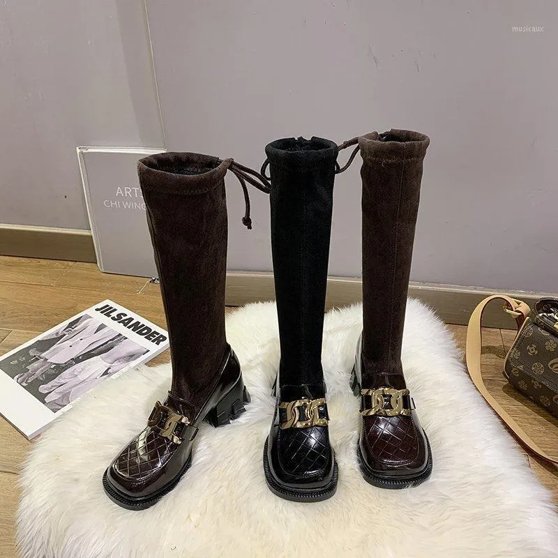 2020 Winter Woman Mid Calf Boots Brand Fashion Chunky Platform Boots Square Toe Women's Shoes Gladiator Women New Footwear1