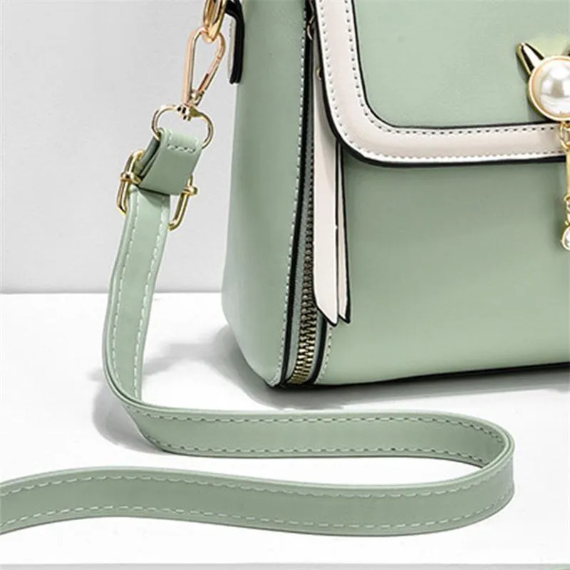 Simple Large-capacity Female Handbag Shoulder Bag Wild PU Double Belt Messenger Bags with green 