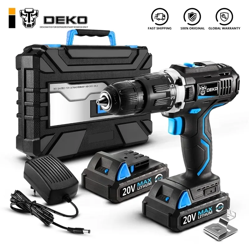 DEKO GCD20DU3 20V MAX бытовой DIY DIY Деревообрабатывающая литий-ионная батарея Беспроводная дрель Управляет Электрические инструменты Электрический буровой Электрический Средство дрель 201225