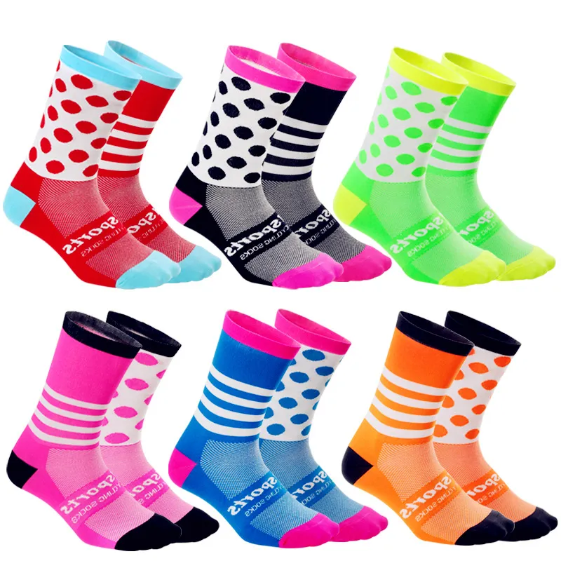 Calcetines deportivos antideslizantes DIY Hombres Mujeres Bicicleta Soccor Soccer Baloncesto Sujeto Sucking Cockings Ciclismo Moda Stripe Dot 7QT G2