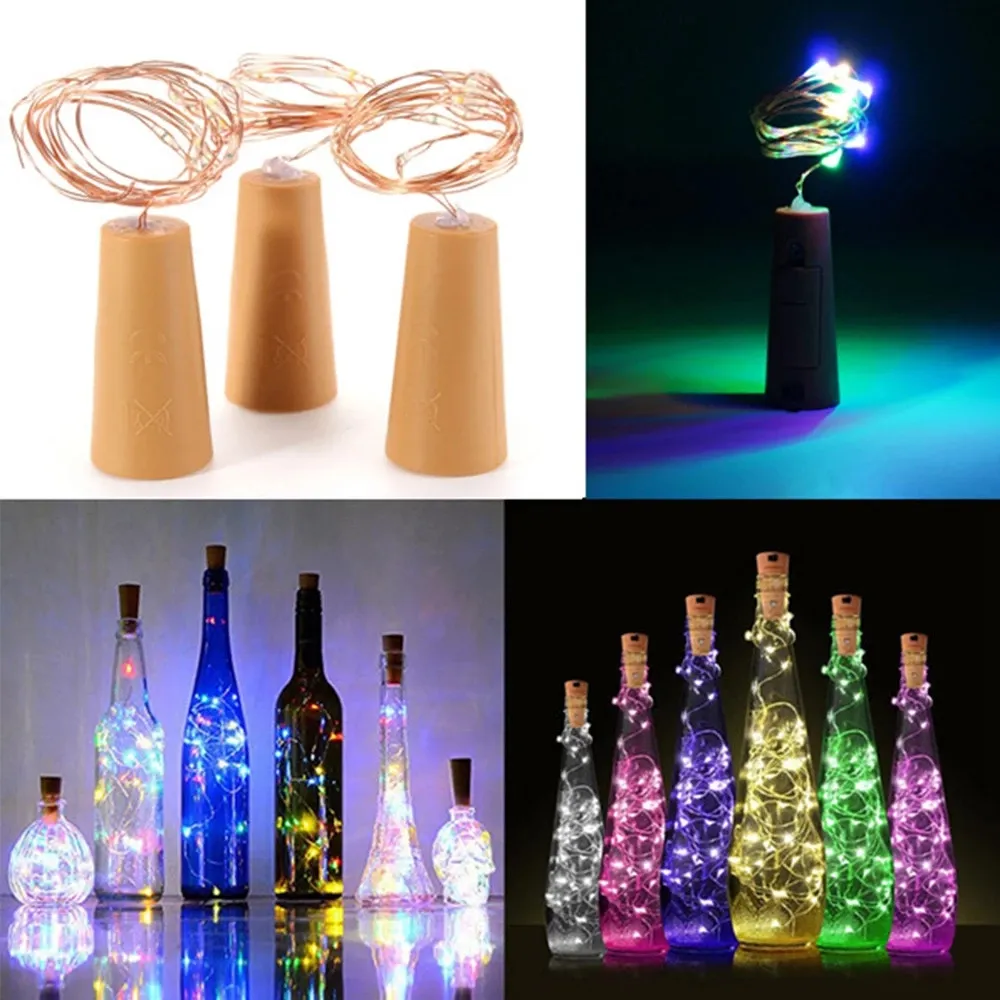 Battery Powered Garland Wine Bottle Lights with Cork 2M 20 LED Copper Wire Colorful Fairy Lights String for Party Wedding Decor