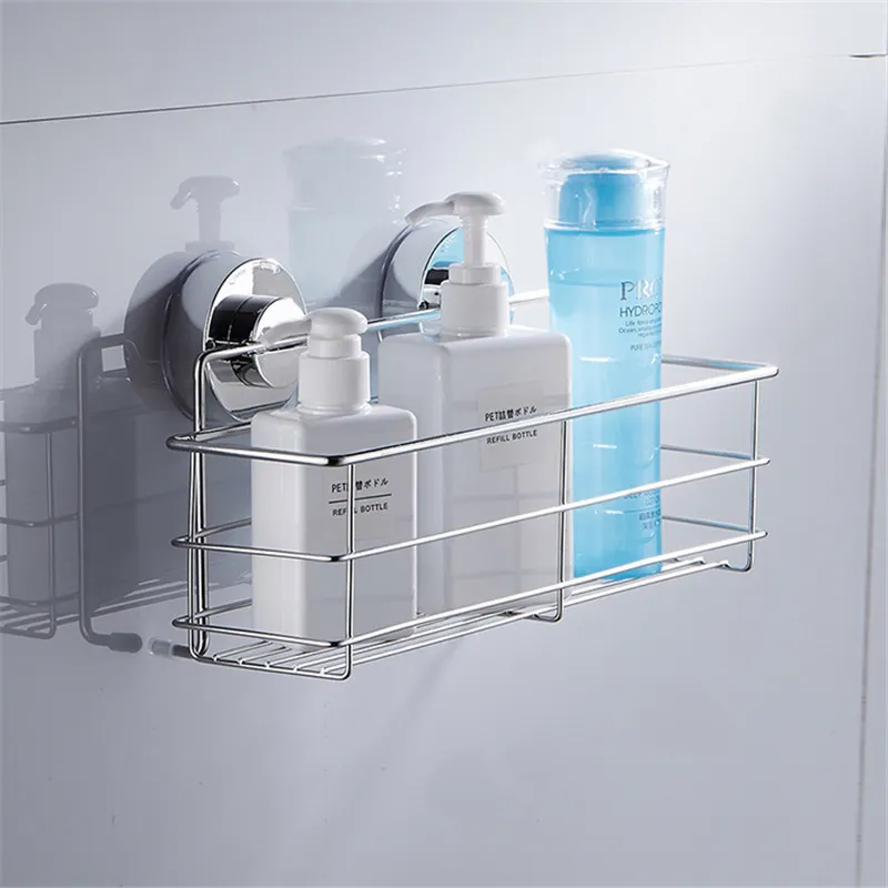 Estantes de baño de acero inoxidable Organizador de baño Estante de cesta de pared de ducha con ventosas fuertes duales Accesorios de baño LJ201204