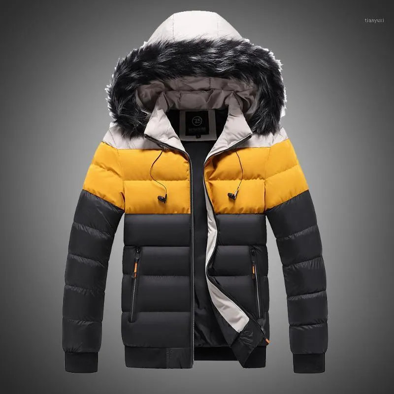 Puffer jacka mens vinterjacka päls krage hooded kappa tjocka kappa män parkas ner bomull inuti varm plus storlek 4xl 5xl1