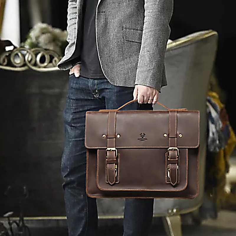 KAVIS Crazy Horse Leather Bags Vintage Male Genuine Leather Shoulder Messenger Handbag Men Business Travel Bag 2022