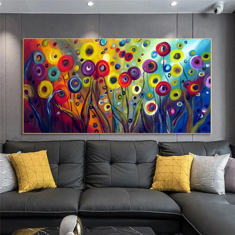 Abstract Colorful Flower Oil Painting Printed On Canvas Prints Wall Art Pictures For Living Room Modern Home Decor Frameless