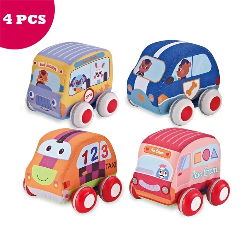 Jouets pour bébés 9 12 mois jusqu'à peluche voiture jouet pull-back véhicule doux bébé jouet ensemble 4 voitures 1 an bébé garçon jouets 201224