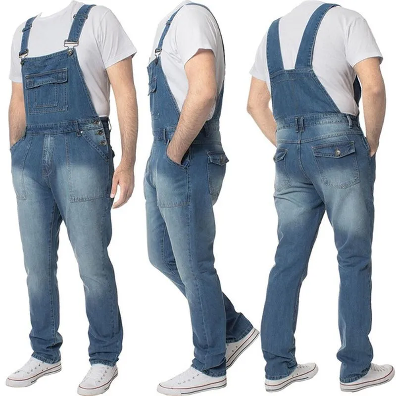 Homens Denim Macacão Slim Fit Cintura Alta Jean Jumpsuit Streetwear Mens Roupas Casuais Calças de Jeans Calças de Jumpsuits Macacão Bolso