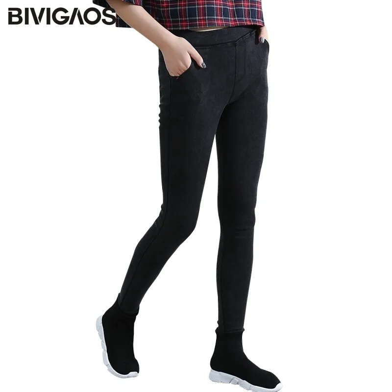 Bivigaos Mulheres Bolso Bolso Lavado Leggings Leggings Pants Calças Elásticas Denim Leggings Skinny Jeans Jeggings Mulheres Calças Mulheres 201105