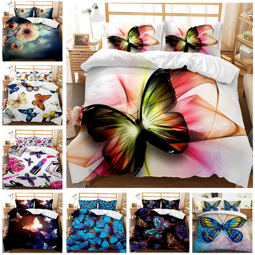 Set di biancheria da letto della serie Butterfly Elegante copripiumino matrimoniale king size Federa copripiumino Letto copripiumino con stampa digitale 3D Cool