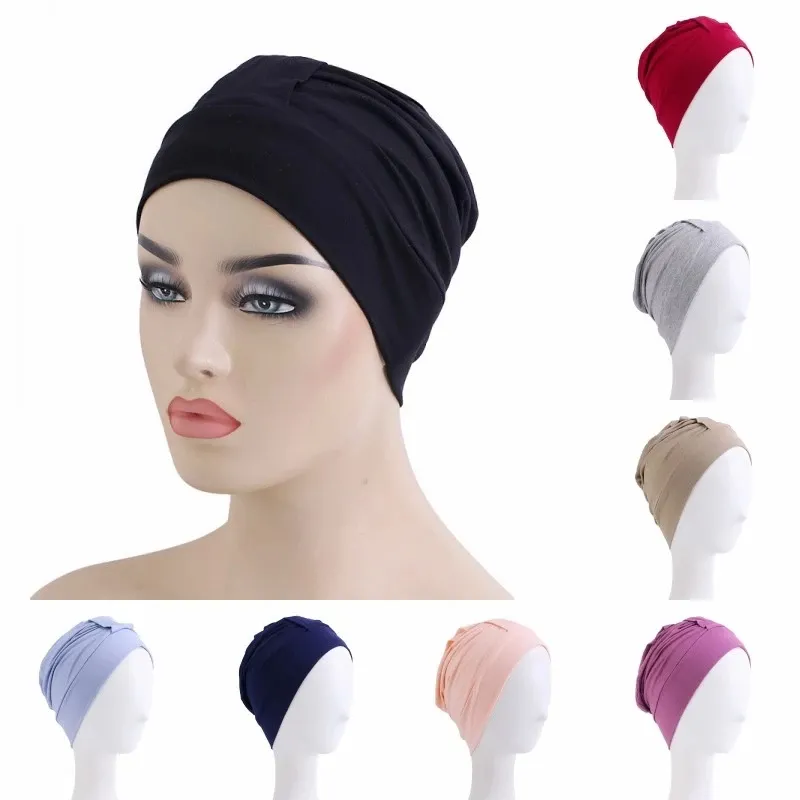 Cor sólida macio gorro modal simples mulheres muçulmanas turbante interior chapéus Ramadan islâmico hijab cap cabeça capa eid headwear