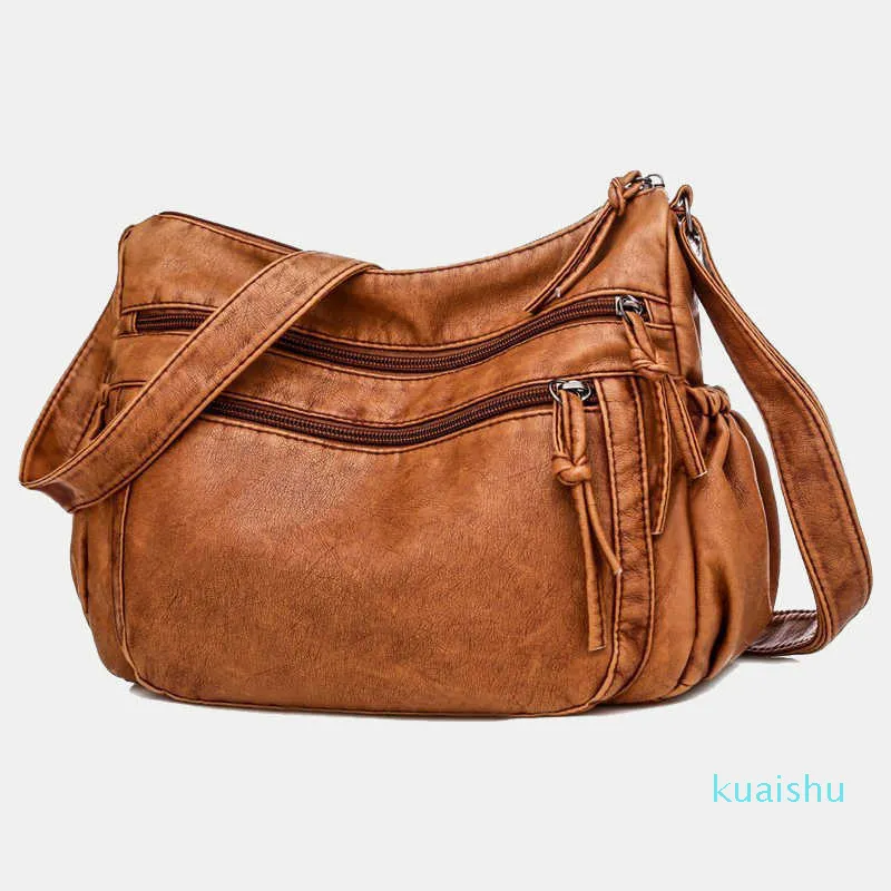 大人気アイテム Large Capacity Vintage PU Leather Soft Leather Shoulder Bag バッグ