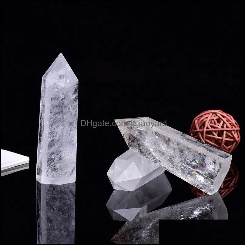 Raw White Crystal Tower Arts Ornament Mineral Healing wands Reiki Natural six-sided Energy stone Ability quartz pillars