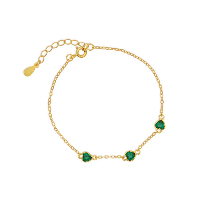 Chris April charm 925 sterling sier bracelet pendentif coeur émeraude olivine plaqué or