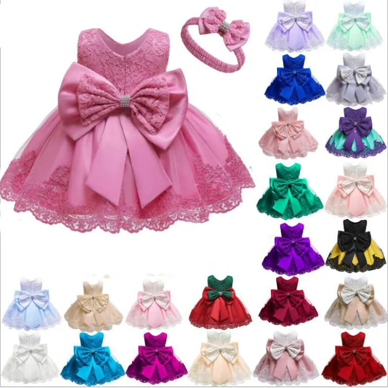 Winter Baby Girls Dress Newborn Lace Princess bow skirt For Baby 1st Year Birthday Dress Christmas Costume Infant Party Dress with free head