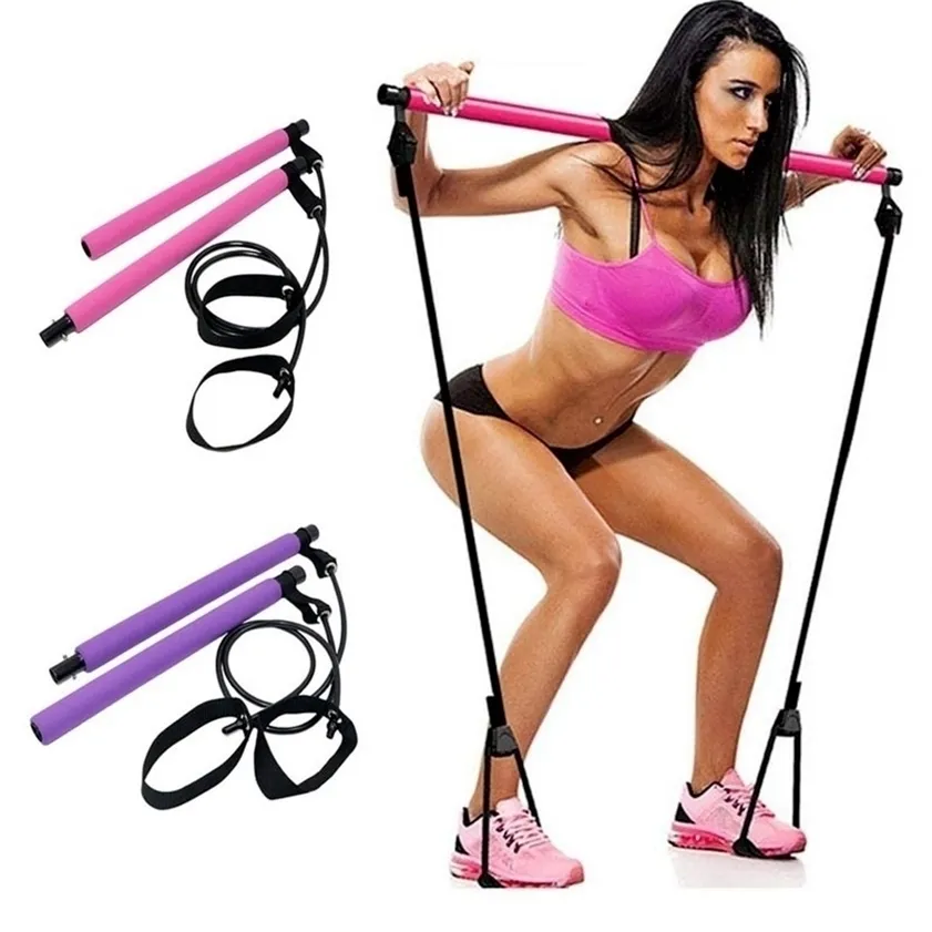 Fitness Sport Pilates Bar Kit Gym Workout Stick Exercício com Banda de Resistência Body Building Puller Yoga Corda 220216