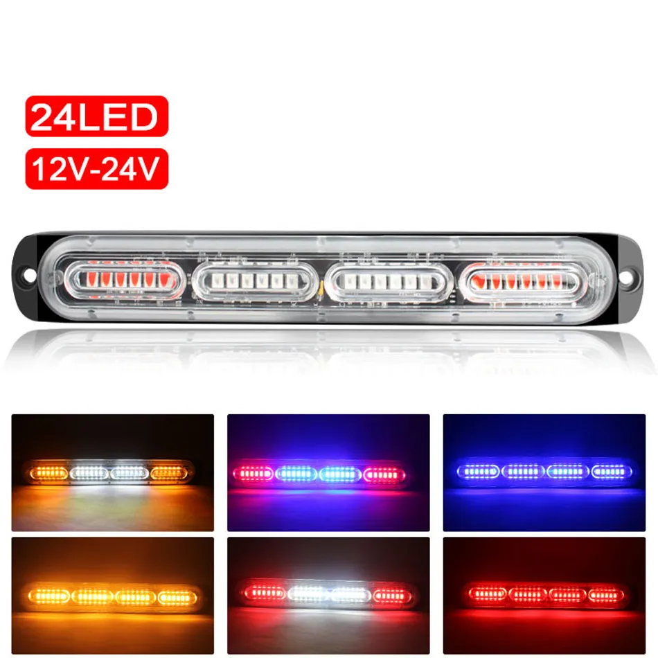 24 LED 자동차 트럭 비상 신호등 12-24V 자동 깜박임 사이드 마커 바 스트로브 경고등 유니버설