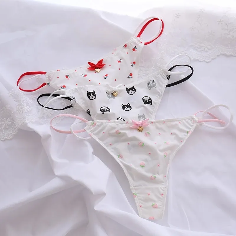 Intimo per ragazze in cotone di frutta simpatico cartone animato Mutandine di seta ghiacciata a vita bassa traspirante Slip sexy in ciliegia alla fragola Lingerie