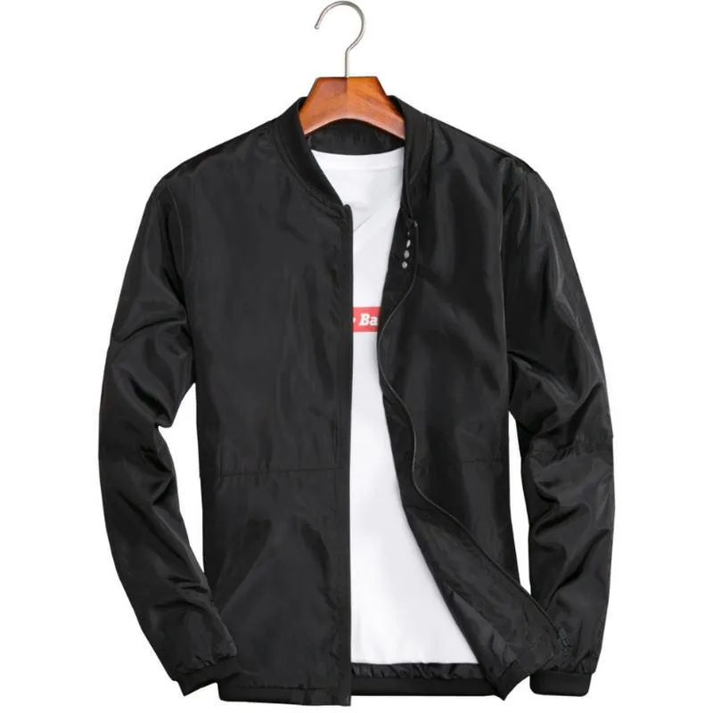 Big Tall: Men's Spring Summer Casual Thin Windbreaker Jacket 4XL,  College Bomber Style, Black Windcheater, Varsity Jacket - Main Image