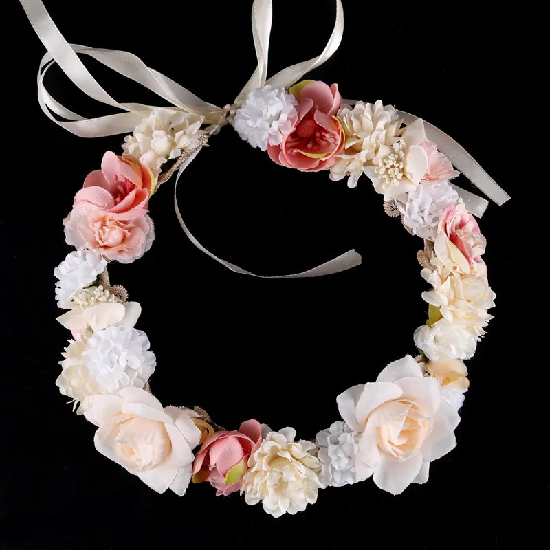 Fascia Per Capelli A Corona Floreale Bohémien - Fiori In Tessuto, Nastro Regolabile, Per Matrimoni E Festival