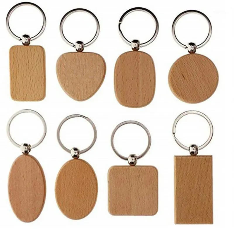 Keychains Blank Round Rectangle Heart Wooden Key Chain DIY Customized Wood Keyrings Tags Gifts Accessories Wholesale1