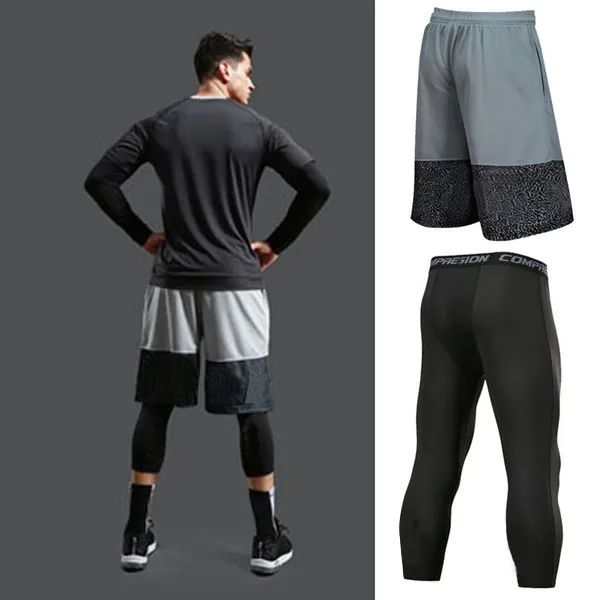DHgate Quick Dry Mens Basketball Short Set with Breathable Compression Tights for Sports Sports Outdoors