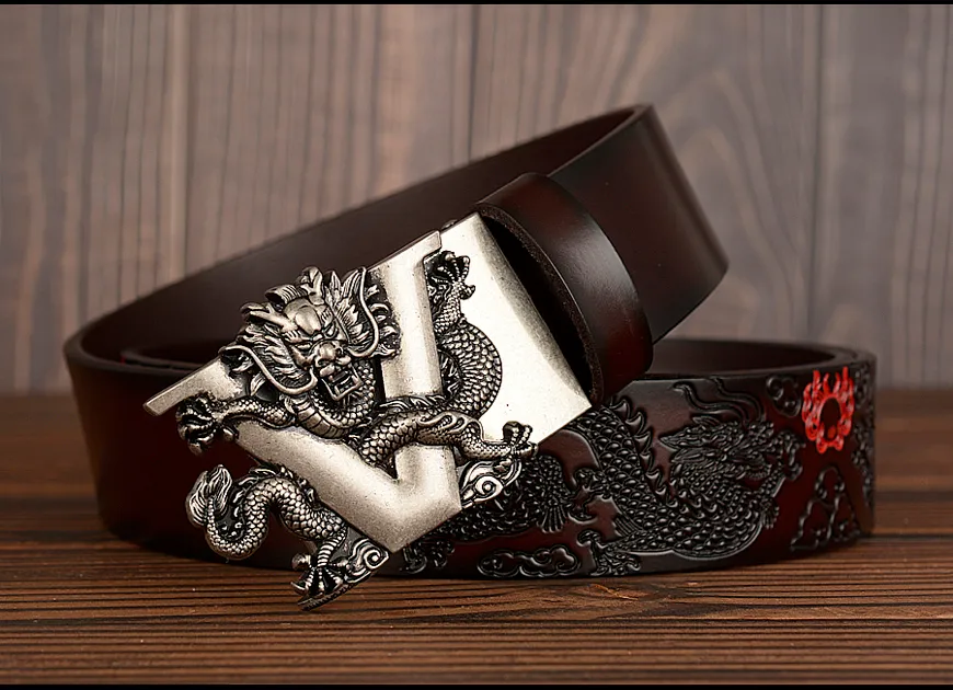 Cinturones de hombre Metal Hebilla automática del dragón Marca