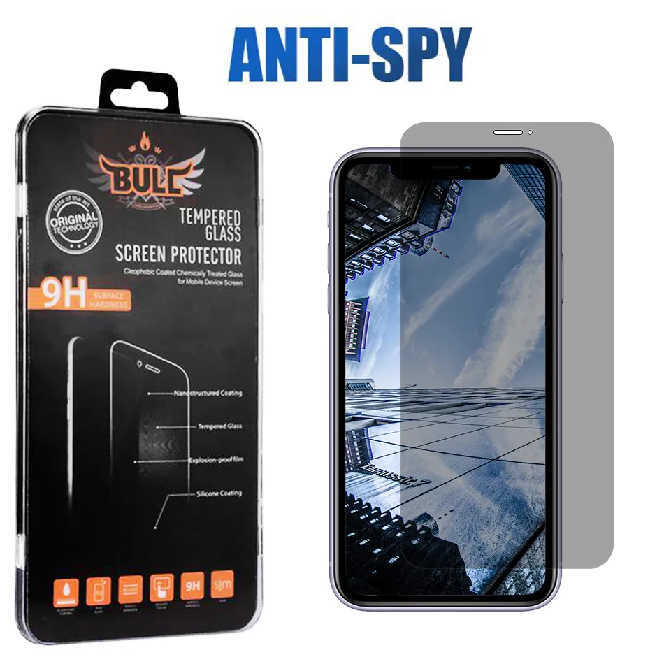 Full Cover High Clear Privacy Screen Protector For iPhone 14 13 12 X XS XR 8 Plus Anti-Spy Tempered Glass 9H Hardness In Retail Box