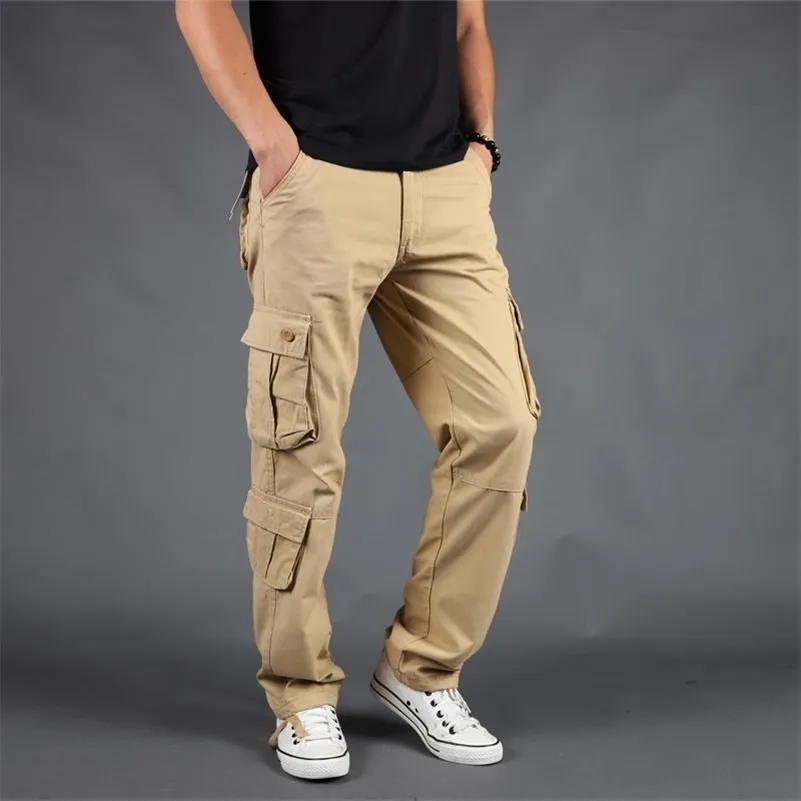 Pantolon Erkekler Kargo Pantolon Rahat Pamuklu Çok Cep Askeri Tulum Dış Giyim Düz Uzun Joggers Ordusu Taktik Çalışma Pantolon 44 201113