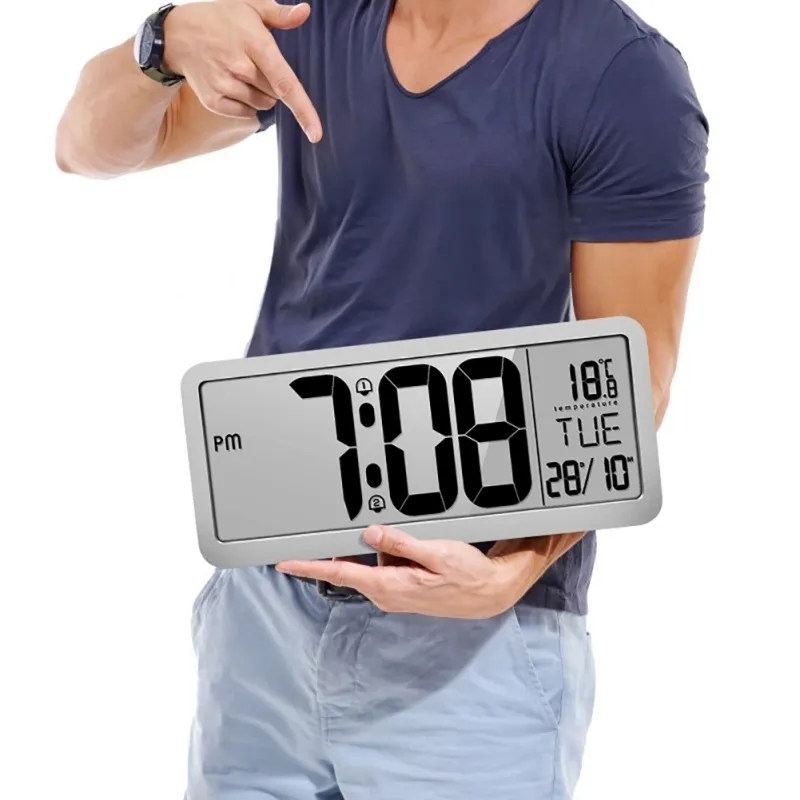 Horloge murale numérique à moteur à volume DJUSTABLE avec 2 réglages d'alarme Grande Horloge d'écran LCD Y200407
