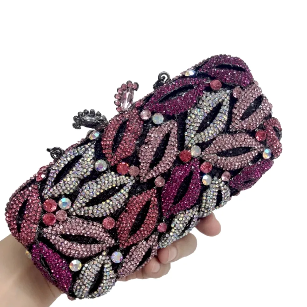 Lips Evening Bag Crystal Clutches Wedding Purse Metallic Hollow Out Brial Handbag Women Clutch Rhinestone Party Bags