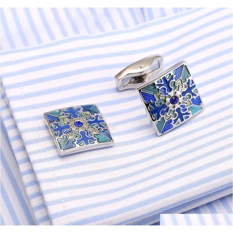 austrian crystal cufflinks luxury shirt cufflinks for man luxury high-grade jewelry mens blue enamel crystal cufflinks