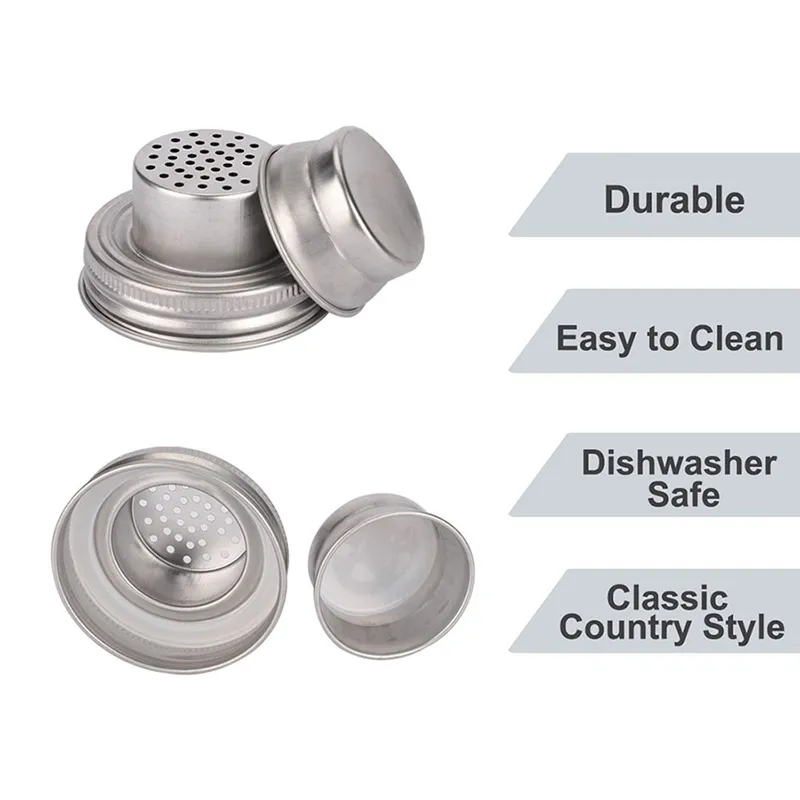 Stainless Steel Mason Jar Shaker Lids Caps for Cocktail Flour Mix Spices Sugar Salt Peppers Kitchen Tools