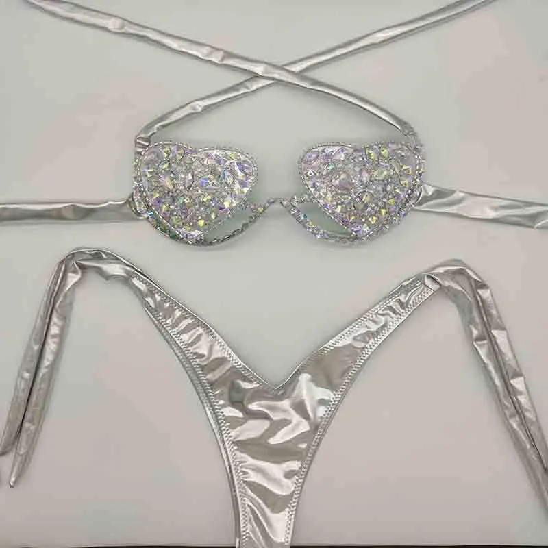 Women Swimodwear 2022 Wakacje seksowne kobiety bikini set Diamond Bling Stones Kąpiec Kącik Rhinestone Beach Biquini A5