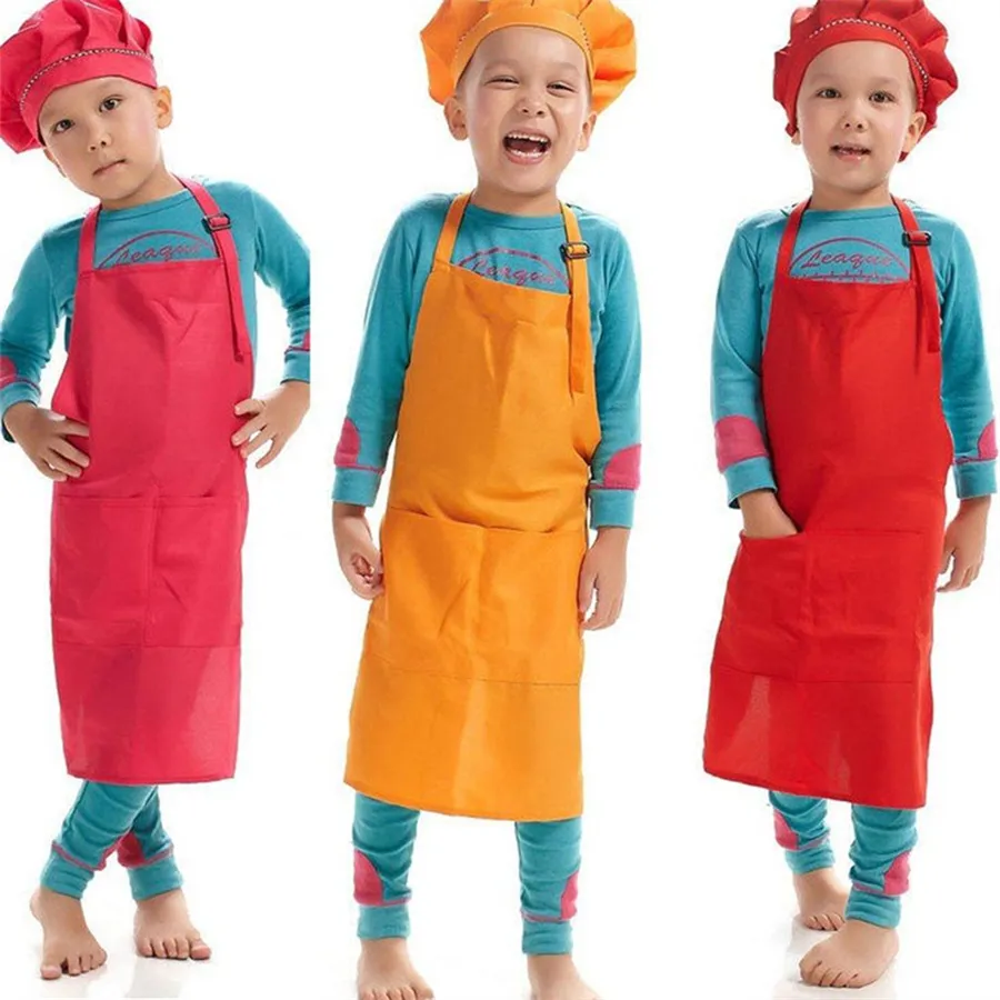 Stampabile Personalizza Logo Bambini Chef Grembiule Set Cucina Valinità da cucina 12 colori Grembiuli per bambini con cappelli da cuoco per pittura a cottura cottura