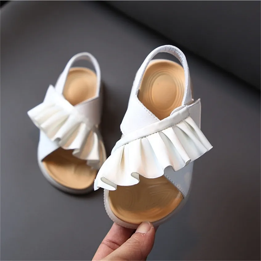 Летние детские сандалии кожаные оборками малыша детская обувь милая детская мягкая мода принцесса девушки 21-30 220225