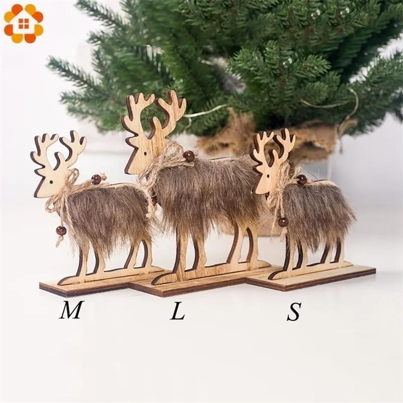 1pc 3 Storlekar Julhjort Trä Xmas Tree Hairy Elk Pendants Ornaments för hem Julparty Decoration Tillbehör Barnleksaker Y201020