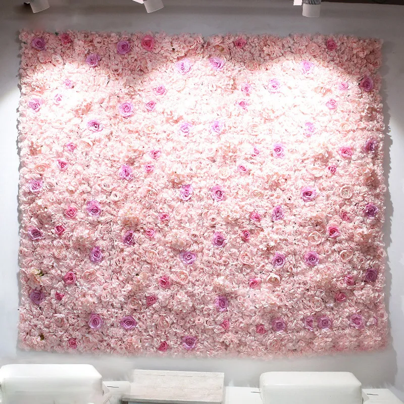 40x60cm Artificial Flower Panels Bröllopsdekoration Bakgrund Champagne Silk Rose Fake Flowers Hydrangea Wall 24pcs