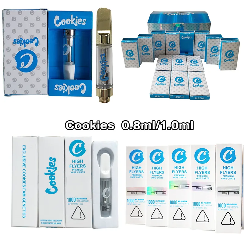 Cookies Vape Cartridges Packaging Atomizers 0.8ml 1ml Ceramic Coil Tank